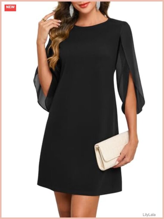 Dresses & Skirts - Women's Flutter Sleeve Chiffon Cocktail Dress A-Line Mini